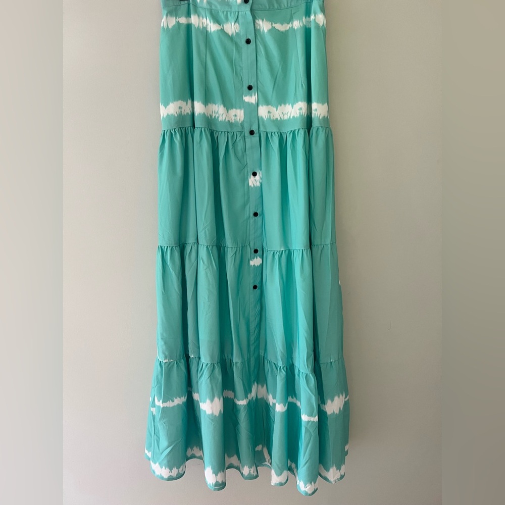 Teal and White Button-Down Maxi Skirt- NWT by Mulla